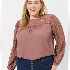 Torrid Georgette Mock Neck Yoke Blouse D1